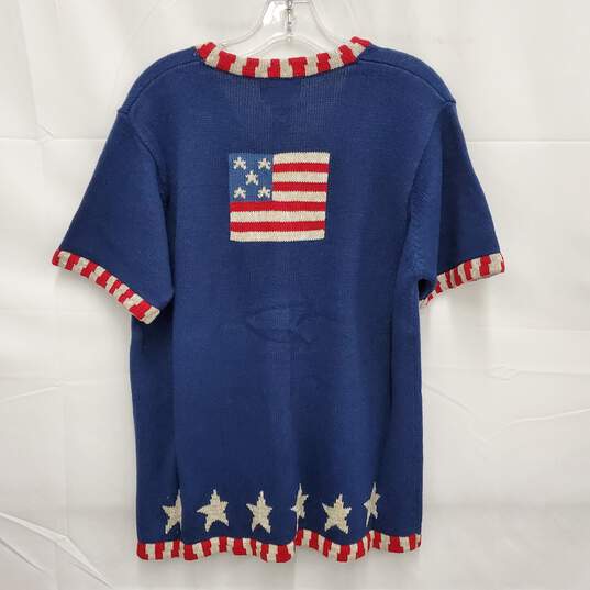 NWT VTG Quacker Factory WM's 4th of July Star Spangle Banner Short Sleeve Cardigan Sweater Size L / With Cover Buttons image number 3