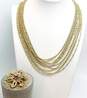 Vintage Coro Gold Tone Multi Chain Necklace & Icy Rhinestone Brooch 66.2g image number 1