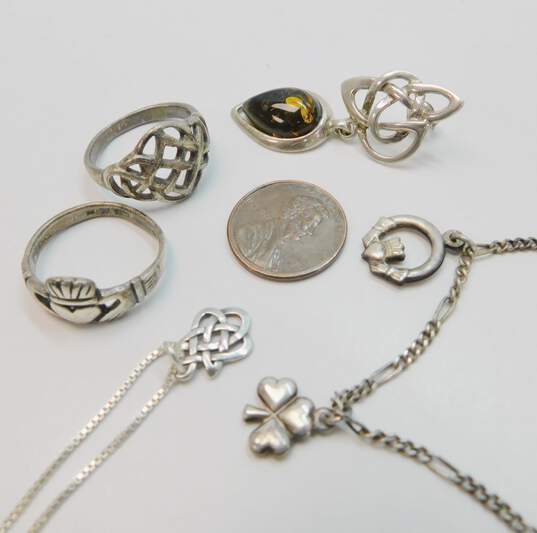 Sterling Silver Celtic Knot Pendant Necklace & Claddagh Celtic Knot Bracelet & Rings Amber Celtic Knot Dangle Earrings 21.7g image number 4