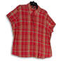 Womens Multicolor Plaid Short Sleeve Collared Button-Up Shirt Size XXL image number 1
