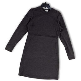 Womens Gray Long Sleeve Crew Neck Pockets Knee Length Sweater Dress Size M