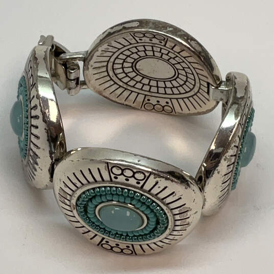 Designer Brighton Silver-Tone Engraved Turquoise Stone Cuff Bracelet image number 2
