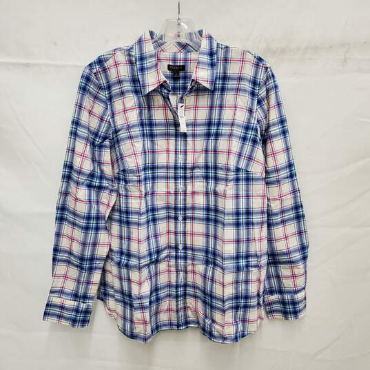 NWT Talbot's WM's Blue Plaid Cotton Button Down Long Sleeve Shirt Size M image number 1