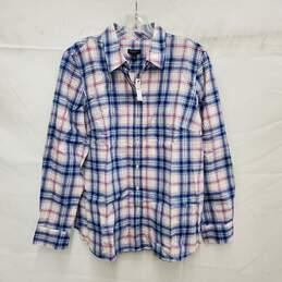NWT Talbot's WM's Blue Plaid Cotton Button Down Long Sleeve Shirt Size M
