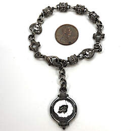 Designer Brighton Silver-Tone Reversible Initial Scrolled Chain Bracelet