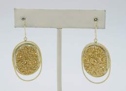 14K Gold Golden Druzy Textured Oval Drop Earrings 7.8g