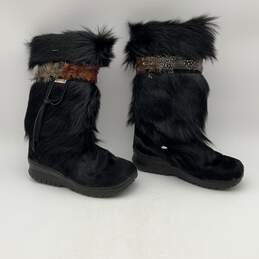 Bearpaw Womens Black Round Toe Mid Calf Goat Fur Winter Boots Size 8 alternative image