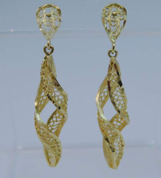 14K Gold Etched & Open Spun Swirled Helix Drop Post Earrings 4.3g image number 1