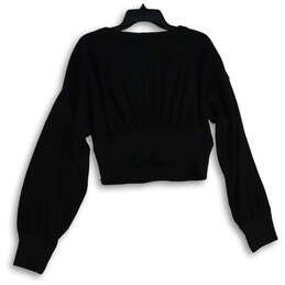 NWT Womens Black Surplice Neck Long Sleeve Knit Crop Blouse Top Size M alternative image