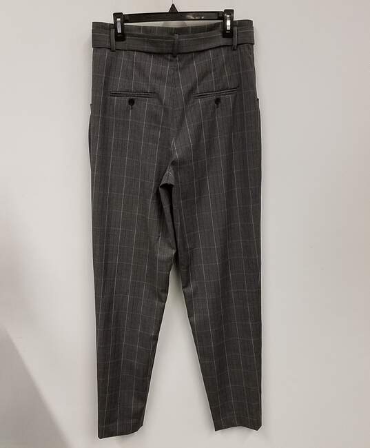 NWT Womens Gray Plaid Wool Flat Front High Rise Belted Dress Pants Size 34 image number 2