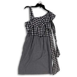 NWT Womens Black White Plaid One Shoulder Tie Waist Sheath Dress Size 10 alternative image