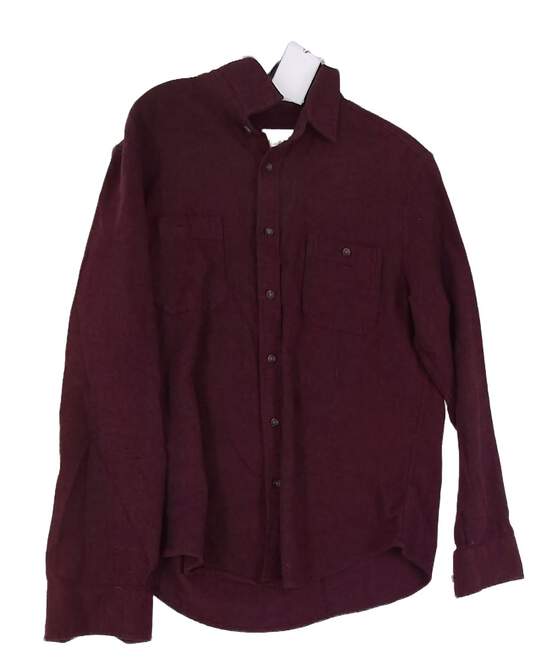 Womens Burgundy Collared Long Sleeve Button Up Shirt Size L/S image number 1