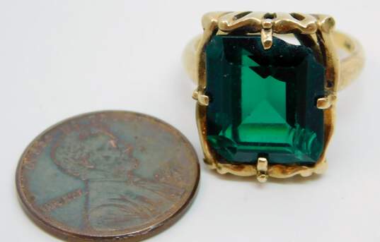 Vintage 10K Gold Green Faceted Glass Rectangle Statement Ring 6.4g image number 6