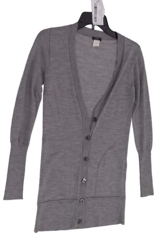Women Gray Button Front Casual Long Sleeve Cardigan Sweater Size XS image number 1