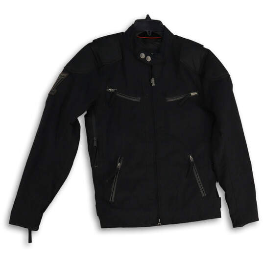 Womens Black Stand Collar Long Sleeve Full-Zip Riding Jacket Size Small image number 1
