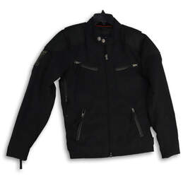 Womens Black Stand Collar Long Sleeve Full-Zip Riding Jacket Size Small