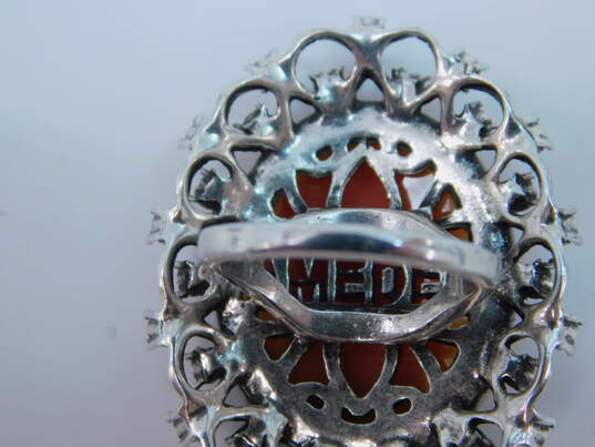 Amedeo Silver Tone Carved Shell Cameo Rhinestone Statement Ring 11.8g image number 6