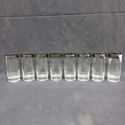 8 Vintage Monogram "M" Lusterware Silver Band Highball Juice Glasses alternative image