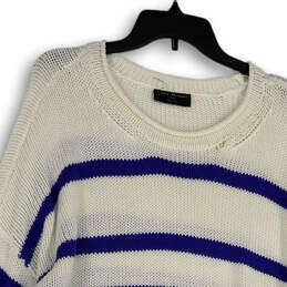Womens White Blue Striped Crew Neck Knitted Pullover Sweater Size 22/24