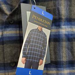 Pendleton Shirt Mens L Flannel Charcoal/ Blue Plaids Button Down With Tag alternative image