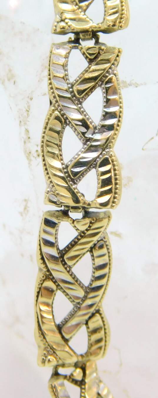 10K White & Yellow Gold Etched Braided Panel Linked Bracelet For Repair 3.9g image number 3