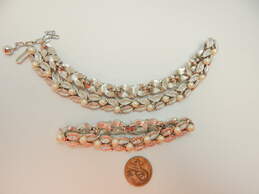 Vintage Crown Trifari Silver Tone & Faux Pearl Necklace & Bracelet Demi Parure 76.2g alternative image