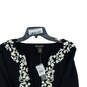 NWT Womens Black Floral Embroidered Long Sleeve Cardigan Sweater Size L image number 3