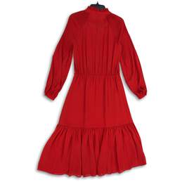 Ralph Lauren Womens Red Tie Neck Long Sleeve Midi Fit & Flare Dress Size 6 alternative image