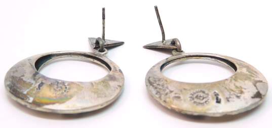 Taxco Mexico 925 Modernist Stepped Cut Outs Tapered Circle Drop Post Earrings image number 6