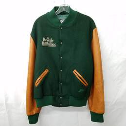 Vintage The Beverly Hillbillies Cast Green Wool Orange Leather Varsity Jacket Sz M