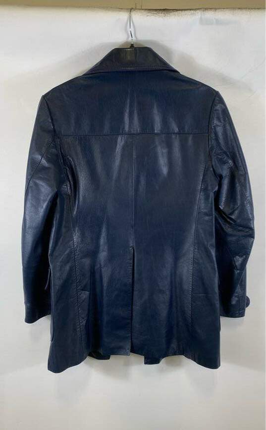 Vintage Philippe Monet Mens Blue Pockets Long Sleeve Leather Jacket Size 36 image number 2