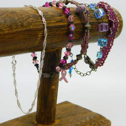 Artisan Sterling Silver Purple & Pink Beaded Glass Bracelets 47.1g