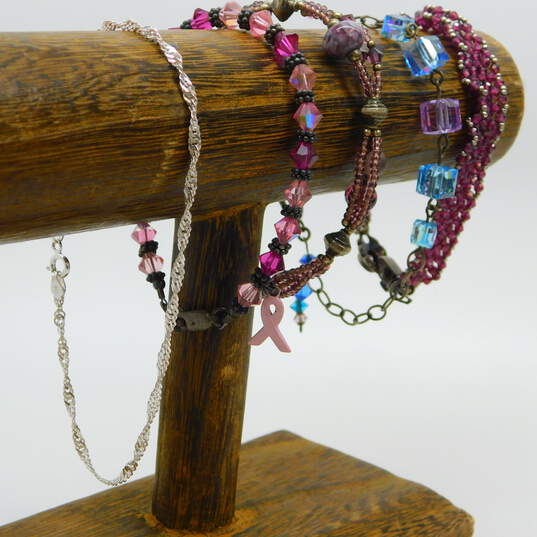 Artisan Sterling Silver Purple & Pink Beaded Glass Bracelets 47.1g image number 1