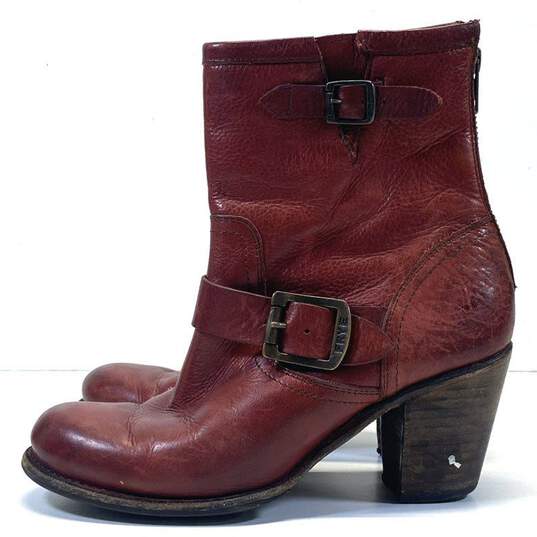 Frye Leather Karla Engineer Short Heeled Boots Red 6 image number 3