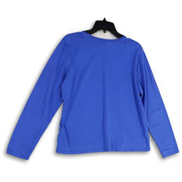 Womens Blue Long Sleeve Round Neck Stretch Pullover T-Shirt Size L 14-16 alternative image