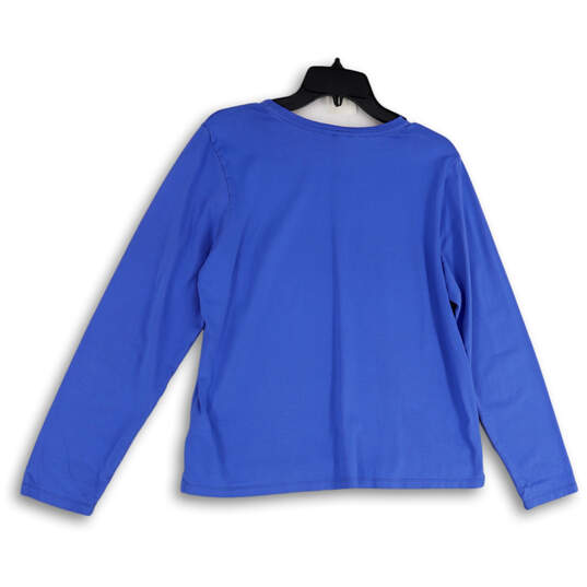 Womens Blue Long Sleeve Round Neck Stretch Pullover T-Shirt Size L 14-16 image number 2