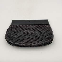 Womens Black Woven Leather Inner Pockets Magnetic Closure Clutch Bag