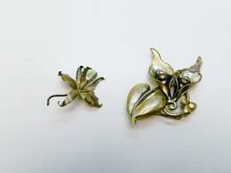 Vintage 925 Green Stone Accent Orchid Flower & Calla Lily Flowers & Leaf Brooches Variety 16.6g