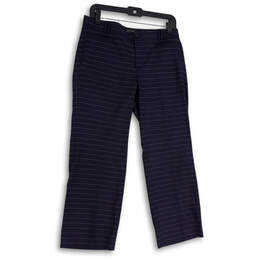 Womens Blue White Striped Flat Front Pockets Straight Leg Chino Pants Sz 4