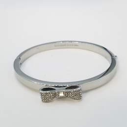 Kate Spade New York Silver Tone Crystal Bow Hinge Bangle 7in  Bracelet 23.8g