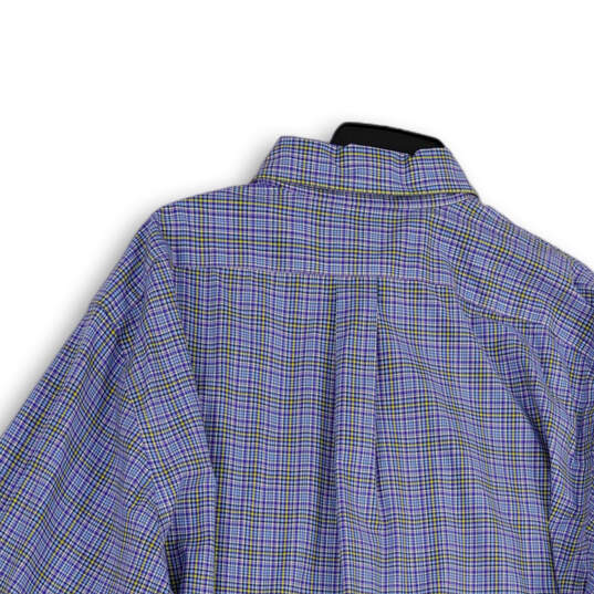 Mens Blue Plaid Long Sleeve Collared Casual Button-Up Shirt Size 18 36/37 image number 4