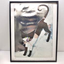 Rosina Wachtmeister - Cat Hunting Mouse Illustration - IVANO IL TERRIBLE -  Vintage Poster in Frame Silver Embossed