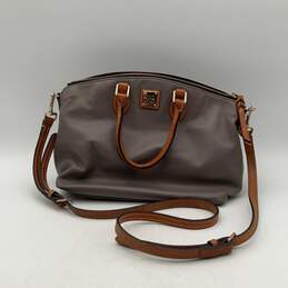 Dooney & Bourke Womens Gray Leather Detachable Strap Zipper Shoulder Bag
