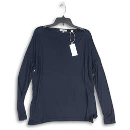 NWT Womens Navy Blue Long Sleeve Round Neck Pullover T-Shirt Size Medium