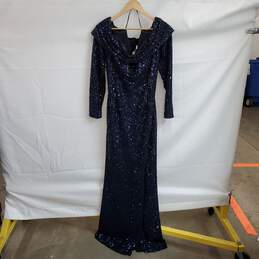Rene Ruiz Collection Navy Blue Sequin Evening Gown WM Size 14 NWT