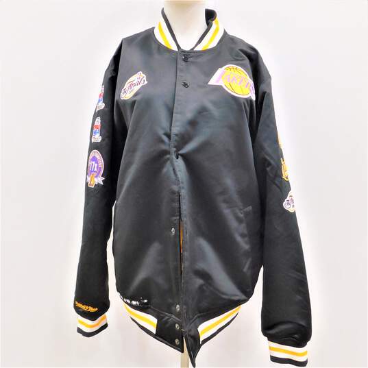 Mitchell & Ness Lakers 2010 Finals Satin Bomber Jacket Size Men's XL image number 1