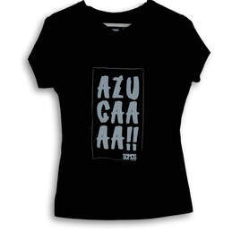 Womens Black Azucaa Aa Short Sleeve V-Neck Pullover Graphic T-Shirt Size L