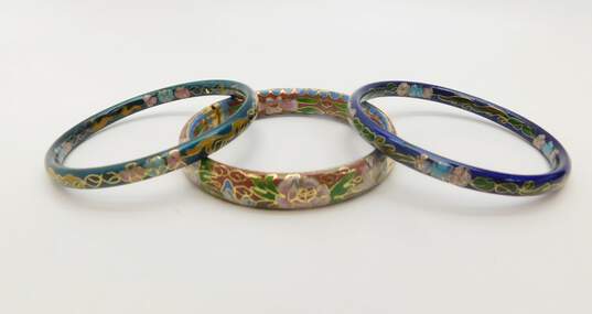 Vintage Cloisonné Multi Colored Floral Enamel Bangle Bracelets 74.5g image number 1