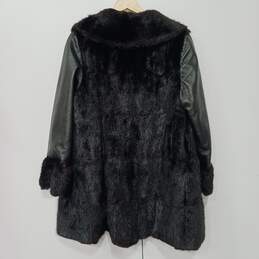 Women's Black Fur Coat with Black Leather Arms alternative image