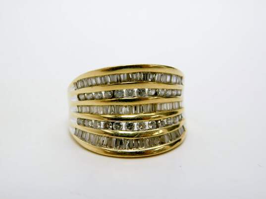 14K Yellow Gold 1.12 CTTW Baguette & Round Diamond Band Ring 5.6g image number 1